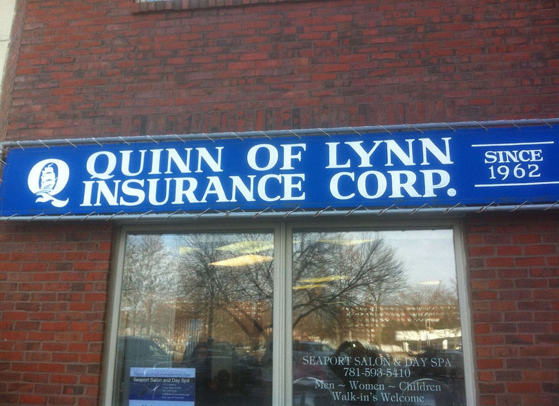 Contact - Exterior View of the Quinn of Lynn Insurance Office Building and Front Entrance in Lynn Massachusetts